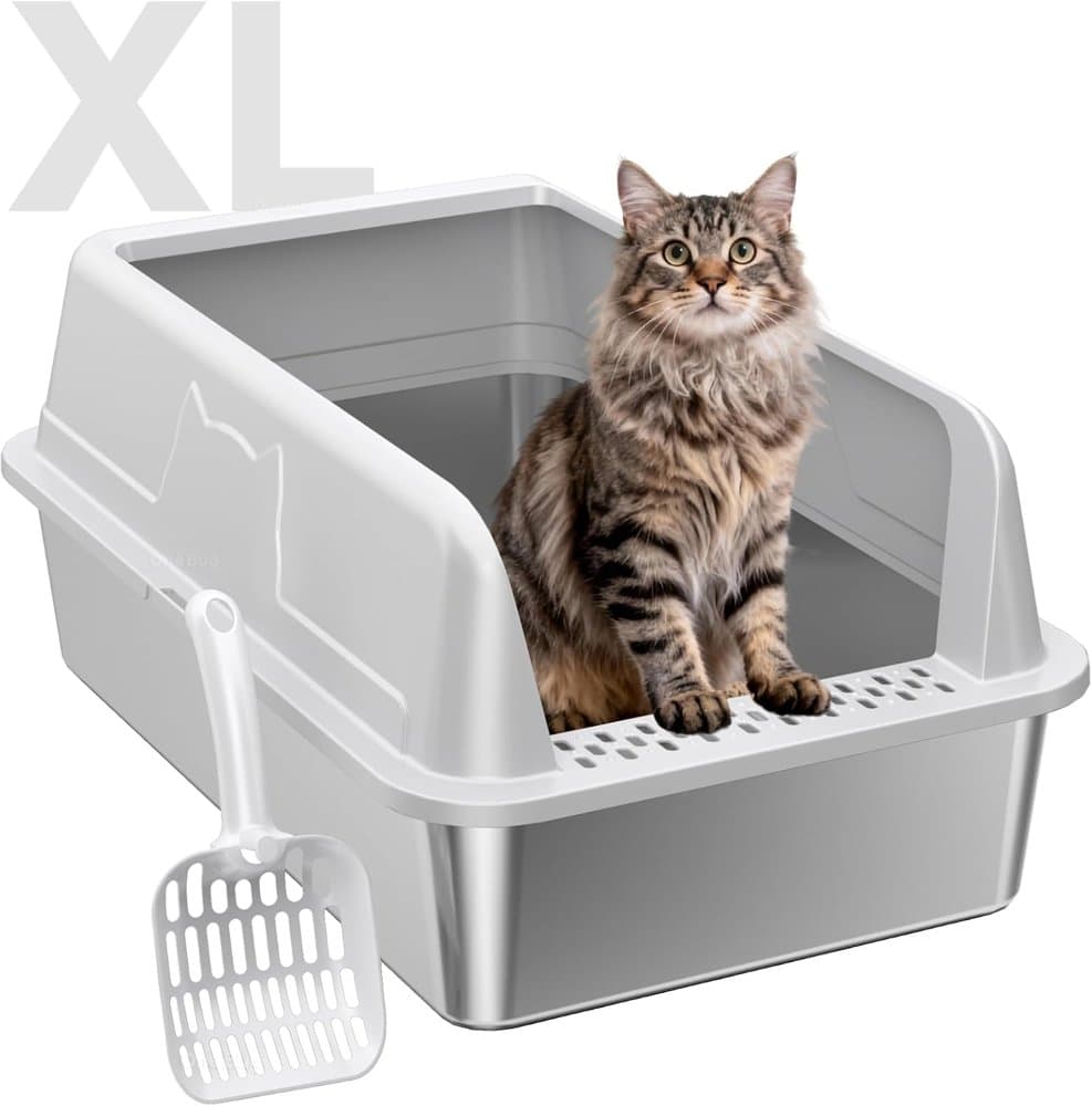 OneBug High-Sided Stainless Steel XL Cat Litter Box for Cats product photo